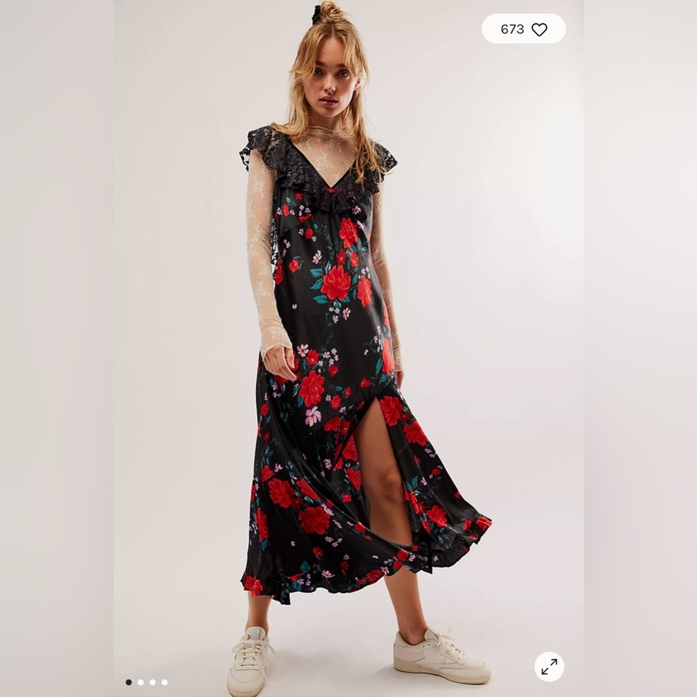Free People Black and Red Floral Maxi Dress